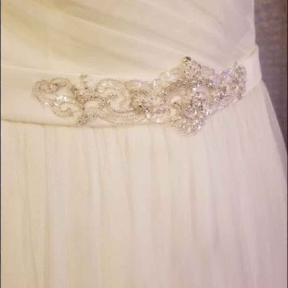 David’s Bridal A-line Tulle Wedding Gown with Beaded Sash - Picture 10 of 12